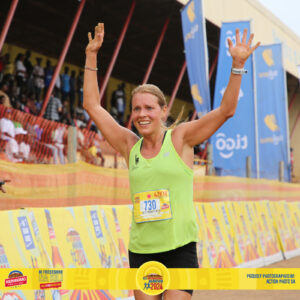 Annika Berlin as she crossed the 42KM finish line of the 2024 Kilimanjaro Marathon-2