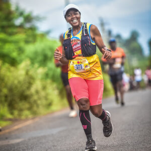 Faith Buyanzi as she races in the 2024 edition of the Kilimanjaro Marathon